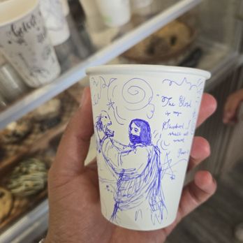 Before n After - Cool artsy cup with sketch of Jesus holding a lamb. - Coffee & Tea Near Me - La Palma, California Before n After - Cool artsy cup with sketch of Jesus holding a lamb. - Coffee & Tea Near Me - La Palma, California