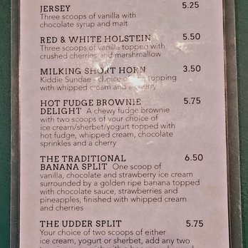 The Udder Choice - Dessert menu back - Ice Cream & Frozen Yogurt Near Me - Ephrata, Pennsylvania