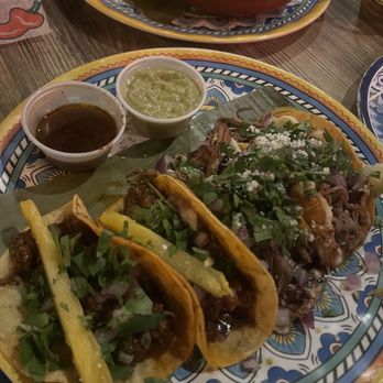 Q’onda taqueria - We got 4 individual tacos - Birria and Al Pastor. Queso Fundido con Chorizo - Mexican Near Me - Kendall, Florida