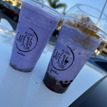 Cafe 86 - Ube Monster And Upside Down Halo Halo - Desserts Near Me - Artesia, California
