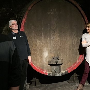 Stone Hill Winery - Old wooden aging casks and Steve, the best tour guide ever! - Wineries Near Me - Hermann, Missouri