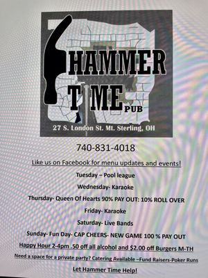 Menu photo 8 Hammer Time Pub Mount Sterling, OH