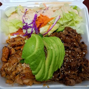 Golden Burger - teriyaki chicken and beef plate with avocado - Burgers Near Me - Huntington Park, California Golden Burger - teriyaki chicken and beef plate with avocado - Burgers Near Me - Huntington Park, California