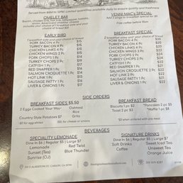 Breakfast Menu as of August 2026. Breakfast Menu as of August 2026.