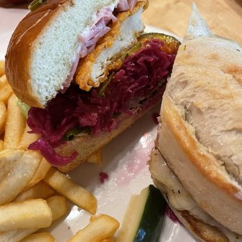 Masonry Cafe Catering - Nashville Hot Chicken Sandwich (left), Medic One Prime Rib Dip (right) - Caterers Near Me - Dupont, Washington Masonry Cafe Catering - Nashville Hot Chicken Sandwich (left), Medic One Prime Rib Dip (right) - Caterers Near Me - Dupont, Washington