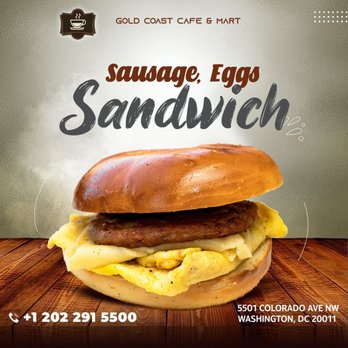 Gold Coast Cafe - yammy sausage,egg cheddar cheese with bagel - Delis Near Me - Washington, DC, District of Columbia