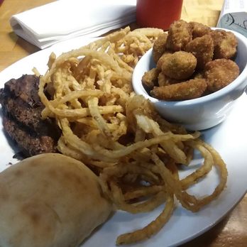 Lucky J Restaurant and Arena - Little J's steak with onion rings and fried okra. - Steakhouses Near Me - Carthage, Missouri Lucky J Restaurant and Arena - Little J's steak with onion rings and fried okra. - Steakhouses Near Me - Carthage, Missouri