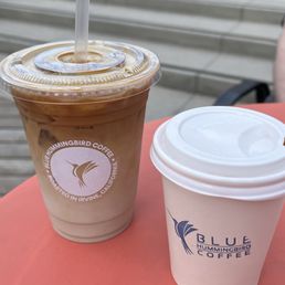 Iced Blue Hummingbird Latte with Oat Milk and Cappuccino Iced Blue Hummingbird Latte with Oat Milk and Cappuccino