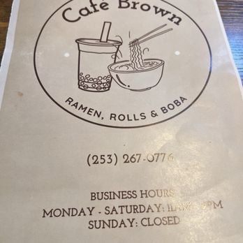 Cafe Brown - Cafe Brown menu with address and phone number. They had many takeout orders while I was here eating. - Bubble Tea Near Me - Lakewood, Washington