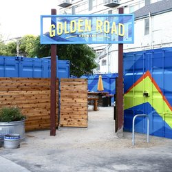 Big City Signs - Recent Big City Signs work… hand painted graphics on shipping-containers-turned-restaurant-buildings at Golden Road Brewing in Sacramento CA