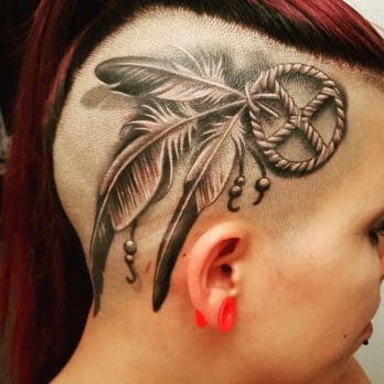 Dovetail Tattoo - Medicine wheel and eagle feathers done by Jerrid Rodriguez (he's not responsible for that nick behind my ear though) - Tattoo Near Me - Austin., Texas