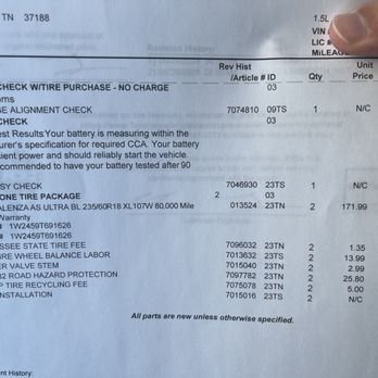 Firestone Complete Auto Care - The invoice showing the extra charge - Tires Near Me - White House, Tennessee Firestone Complete Auto Care - The invoice showing the extra charge - Tires Near Me - White House, Tennessee