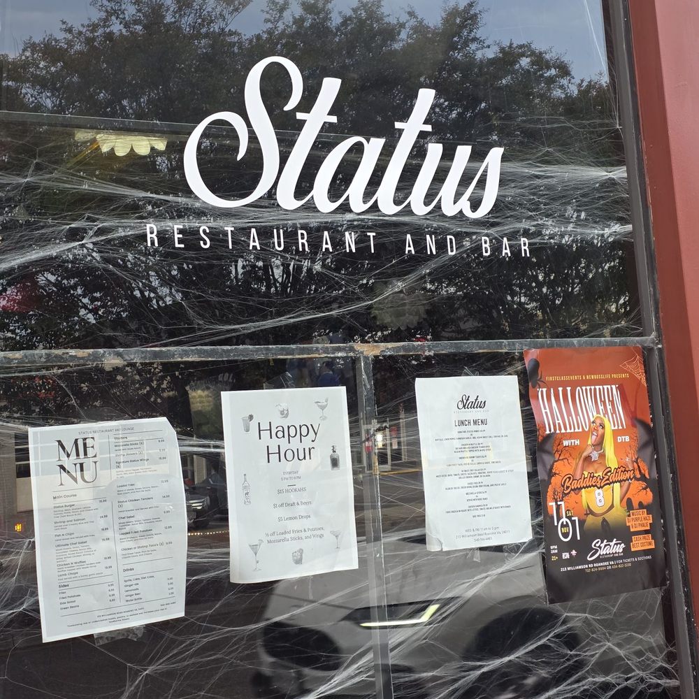 Status Restaurant & Lounge - Some of the flyers taped to the front window of Status. - Lounges Near Me - Roanoke, Virginia Status Restaurant & Lounge - Some of the flyers taped to the front window of Status. - Lounges Near Me - Roanoke, Virginia