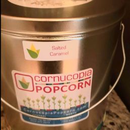 Large divided tin of delicious popcorn