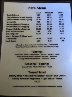 Menu photo 2 Ernie's Pizzeria New Haven, CT Menu photo 2 Ernie's Pizzeria New Haven, CT