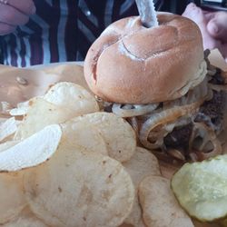 Urban Legend Tavern & Grill - Mushroom Onion and Swiss burger with chips included