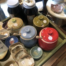 Beautiful local pottery - honey pots and soap dishes