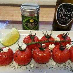 Olive That and More - Roasted vine tomatoes with Piqual olive oil and feta crumbles