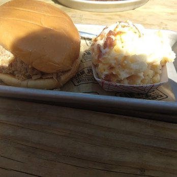 Sam Jones BBQ - BBQ pork sandwich with mac n cheese side - Barbeque Near Me - Raleigh, North Carolina Sam Jones BBQ - BBQ pork sandwich with mac n cheese side - Barbeque Near Me - Raleigh, North Carolina