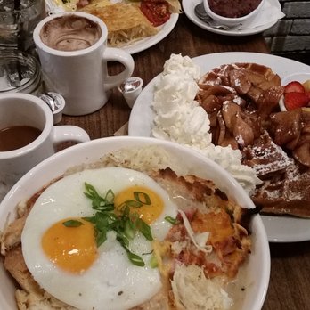 Jam Cafe on Beatty - Waffles w/ Apple cinnamon but the whipping cream was extra! - Breakfast & Brunch Near Me - Vancouver, British Columbia