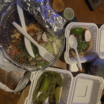 Tacos Pollo Loco #2 - Plato de Pollo a La Mexicana and Taco de Lengua, sides of jalapeños and Nopales - Food Trucks Near Me - Brooklyn, New York