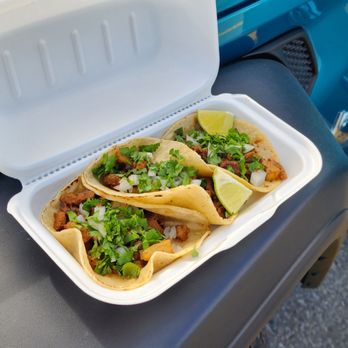 Taqueria Cortez - two tacos in a styrofoam container - Food Trucks Near Me - Anchorage, Alaska