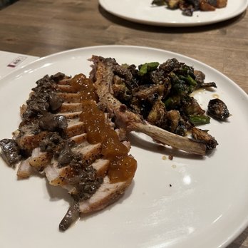 Black Walnut - Pork and Brussels with a mango chutney and mushrooms - New American Near Me - Oklahoma City, Oklahoma Black Walnut - Pork and Brussels with a mango chutney and mushrooms - New American Near Me - Oklahoma City, Oklahoma