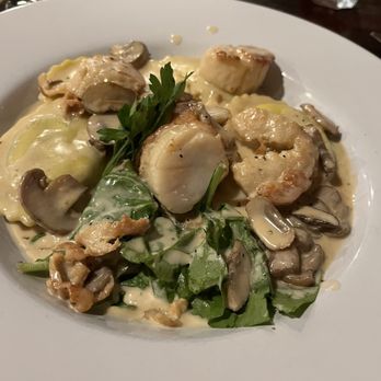 Casa Novello - Mushroom ravioli with scallops - Italian Near Me - Westbrook, Maine Casa Novello - Mushroom ravioli with scallops - Italian Near Me - Westbrook, Maine