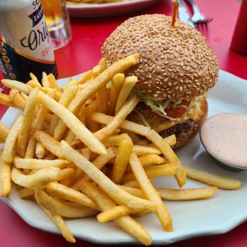 Bernie's - Burger with fries - New American Near Me - Brooklyn, New York