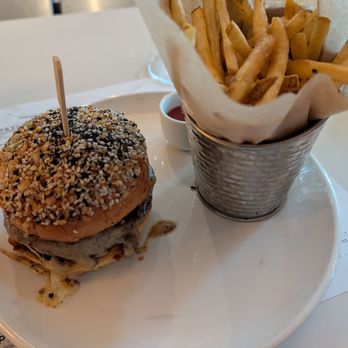 Sixty Vines - Burger was cooked well, but the everything bun was too salty. The unpictured meatball app was fantastic--like a less healthy  Season 52! - Wine Bars Near Me - Winter Park, Florida