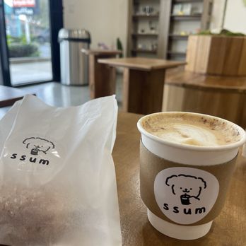 Ssum Coffee - Spanish Latte w/oat milk (hot) and chocolate croissant - Coffee & Tea Near Me - Anaheim, California Ssum Coffee - Spanish Latte w/oat milk (hot) and chocolate croissant - Coffee & Tea Near Me - Anaheim, California