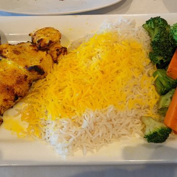Lavash Mediterranean - Chicken Kebob -  $16.95 Grilled boneless breast of chicken on skewer served on balsamic sauce with Saffron Basmati Rice and vegetables. - Mediterranean Near Me - Livermore, California