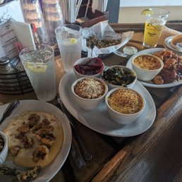 Fried Okra, Shrimp/Grits, Shrimp Creole, Blackeyed Peas, Sweet Potato Souffle, Lynn's Squash, Collard Greens, Harvard Beets, Mac&Cheese Fried Okra, Shrimp/Grits, Shrimp Creole, Blackeyed Peas, Sweet Potato Souffle, Lynn's Squash, Collard Greens, Harvard Beets, Mac&Cheese