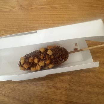 Mochimoly - Potato corn dog with half mozzarella cheese and hot dog. - Donuts Near Me - Millburn, New Jersey