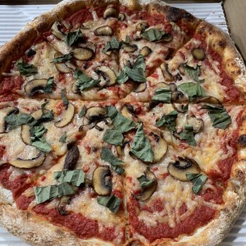 Thunderbolt Pizza - Vegan pizza with basil, mushroom, and daiya cheese - Pizza Near Me - Long Beach, California Thunderbolt Pizza - Vegan pizza with basil, mushroom, and daiya cheese - Pizza Near Me - Long Beach, California