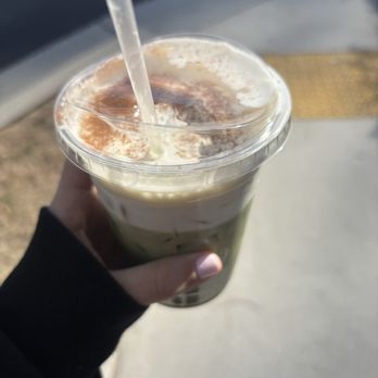 Warm Waves Coffee Roasters - Brown sugar matcha with cold foam - Coffee Roasteries Near Me - Suwanee, Georgia
