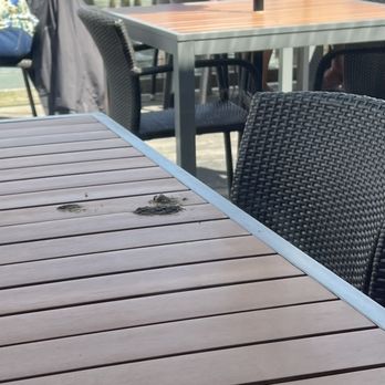 Funky Pelican - Bird poop on table. - Seafood Near Me - Flagler Beach, Florida