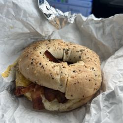 Machipongo Trading Company - Bacon egg and cheese on everything bagel