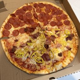 Pepperoni and pineapple, ham, and banana peppers Pepperoni and pineapple, ham, and banana peppers