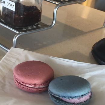 TeaLatte Bar - 2 macaroon ($2 a piece) rose raspberry (left) and lemonberry (right). The lemonberry was better IMO - Coffee & Tea Near Me - Carrollton, Texas TeaLatte Bar - 2 macaroon ($2 a piece) rose raspberry (left) and lemonberry (right). The lemonberry was better IMO - Coffee & Tea Near Me - Carrollton, Texas