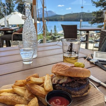 The View - a burger and french fries on a cutting board - Canadian (New) Near Me - Jasper, Alberta