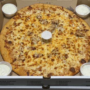 Teena's Pizza - 14" buffalo chicken pizza with 4 sides of ranch - Pizza Near Me - Pekin, Indiana