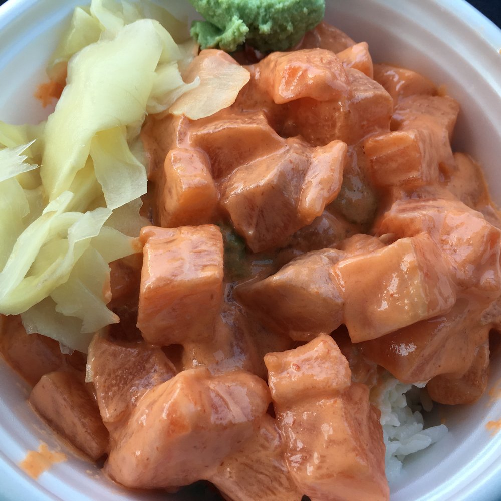 PokiNometry - Medium bowl with salmon (all three scoops), imitation crab, avocado, ginger, wasabi, and spicy mayo - Japanese Near Me - Anaheim, California PokiNometry - Medium bowl with salmon (all three scoops), imitation crab, avocado, ginger, wasabi, and spicy mayo - Japanese Near Me - Anaheim, California