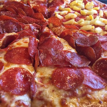 Pizza Caboose - 3/4 pepperoni, 1/4 with pineapple - Pizza Near Me - Tigard, Oregon Pizza Caboose - 3/4 pepperoni, 1/4 with pineapple - Pizza Near Me - Tigard, Oregon