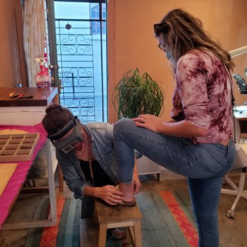 Marisa Mason - Marisa sizing up the anklet - Jewelry Near Me - Berkeley, California