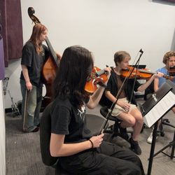 Stage 1 Music - String ensemble students practicing for our Spring recital at the Simi Valley Cultural Arts Center