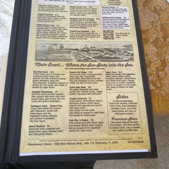 Hemingway's Tavern - Sandwiches, entrees, and sides. - New American Near Me - Melbourne, Florida Hemingway's Tavern - Sandwiches, entrees, and sides. - New American Near Me - Melbourne, Florida