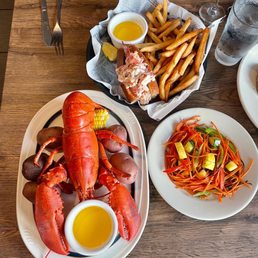 Lobster, lobster roll, grilled vegetables