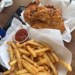 Six piece tenders and a side of fries Six piece tenders and a side of fries