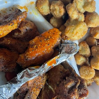 Chx N’ Wing Hut - 10 pc crispy with fried okra (5) Cajun (5) hot w/ lemon pepper sprinkles - Chicken Wings Near Me - McDonough, Georgia Chx N’ Wing Hut - 10 pc crispy with fried okra (5) Cajun (5) hot w/ lemon pepper sprinkles - Chicken Wings Near Me - McDonough, Georgia